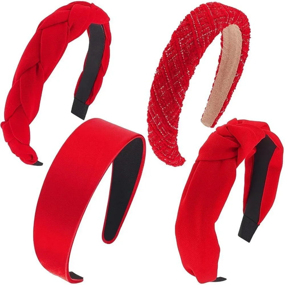 Red Velvet Headbands Set 4 Styles Knit Braided Knot Elastic Women Accessories